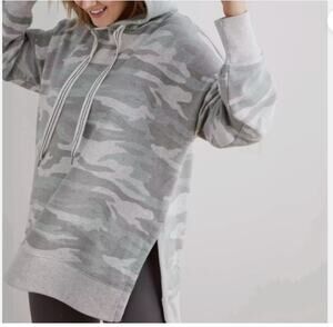 Aerie oversized Camo Hoodie side slits cotton blend grey green sz XL